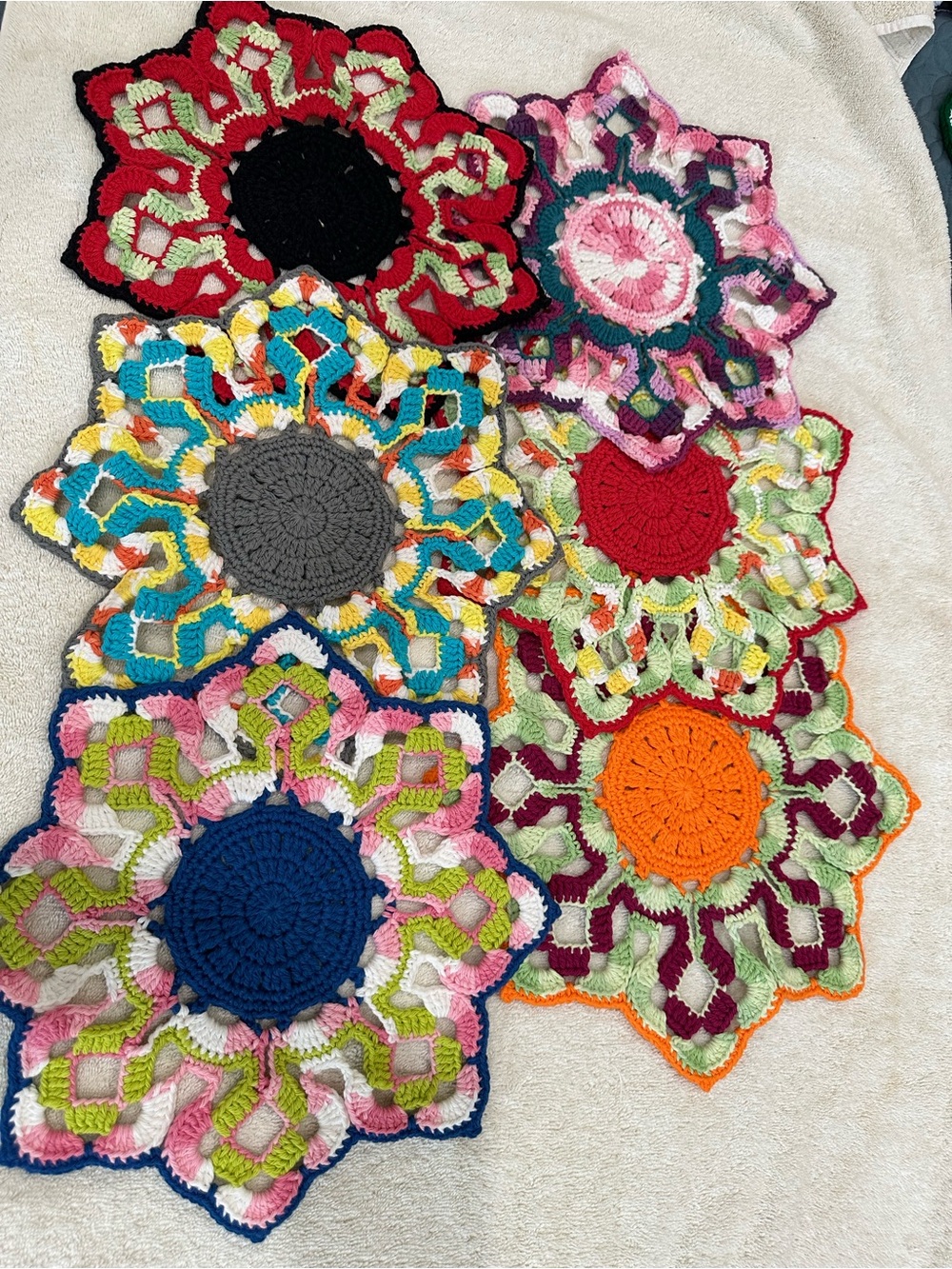 Handmade Multicolor Crochet Flower Doilies - Assorted Home Accents. Placemats